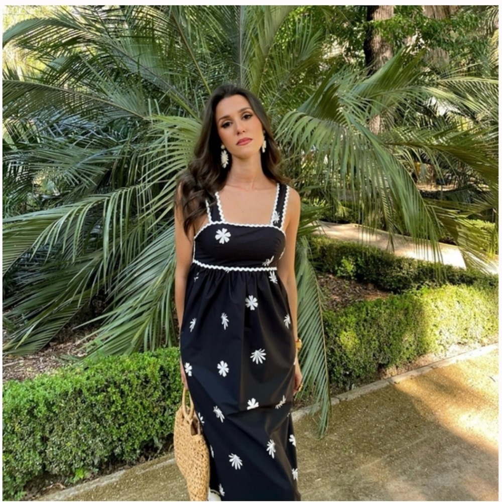 Zara Printed Knotted Midi Dress Black Ecru SS24 Women’s Size M